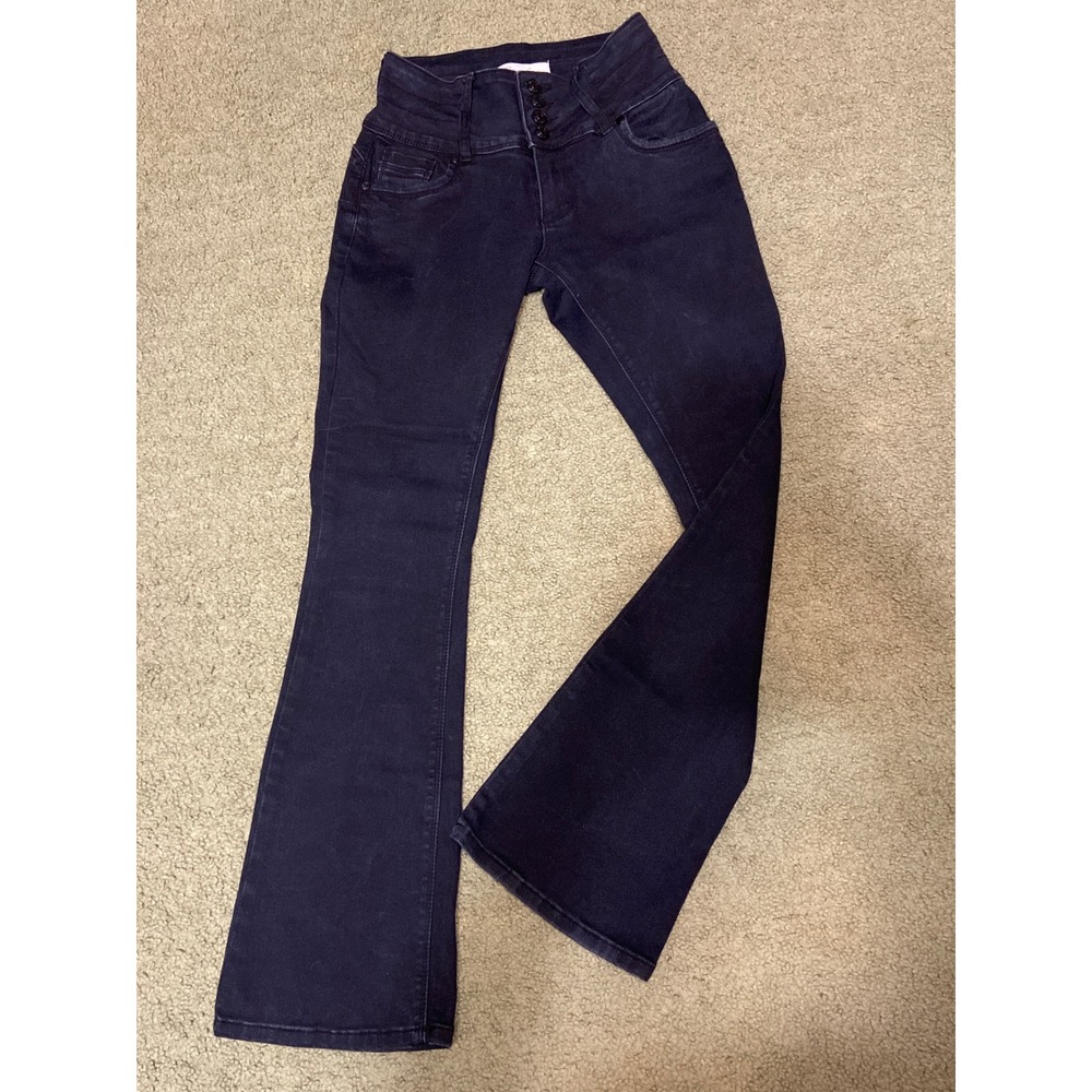 Bamboo Original Denim Womens High Waist Flare Leg Jeans Dark Wash Black Size 7